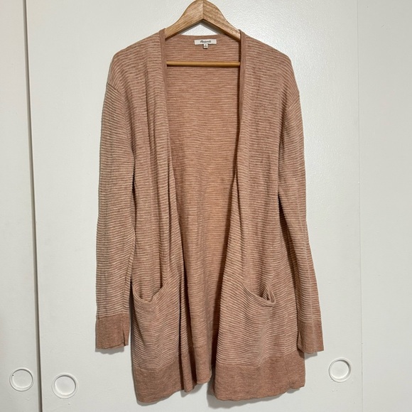 Madewell Knit Duster Long Ribbed Texture Cardigan Powder Pink Women’s Size M - Picture 3 of 10
